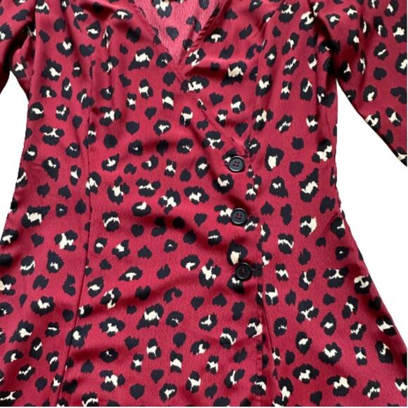 Divided Red Burgundy Animal Print V-Neck Long Sleeve Wrap Dress Size 6 NEW - Picture 9 of 13